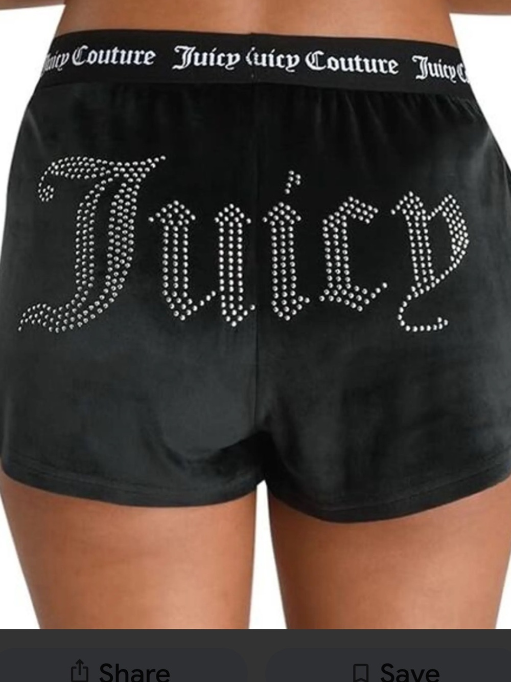 Juicy Couture Velour Black Big Bling Spellout Velvet Lounge Shorts Size L